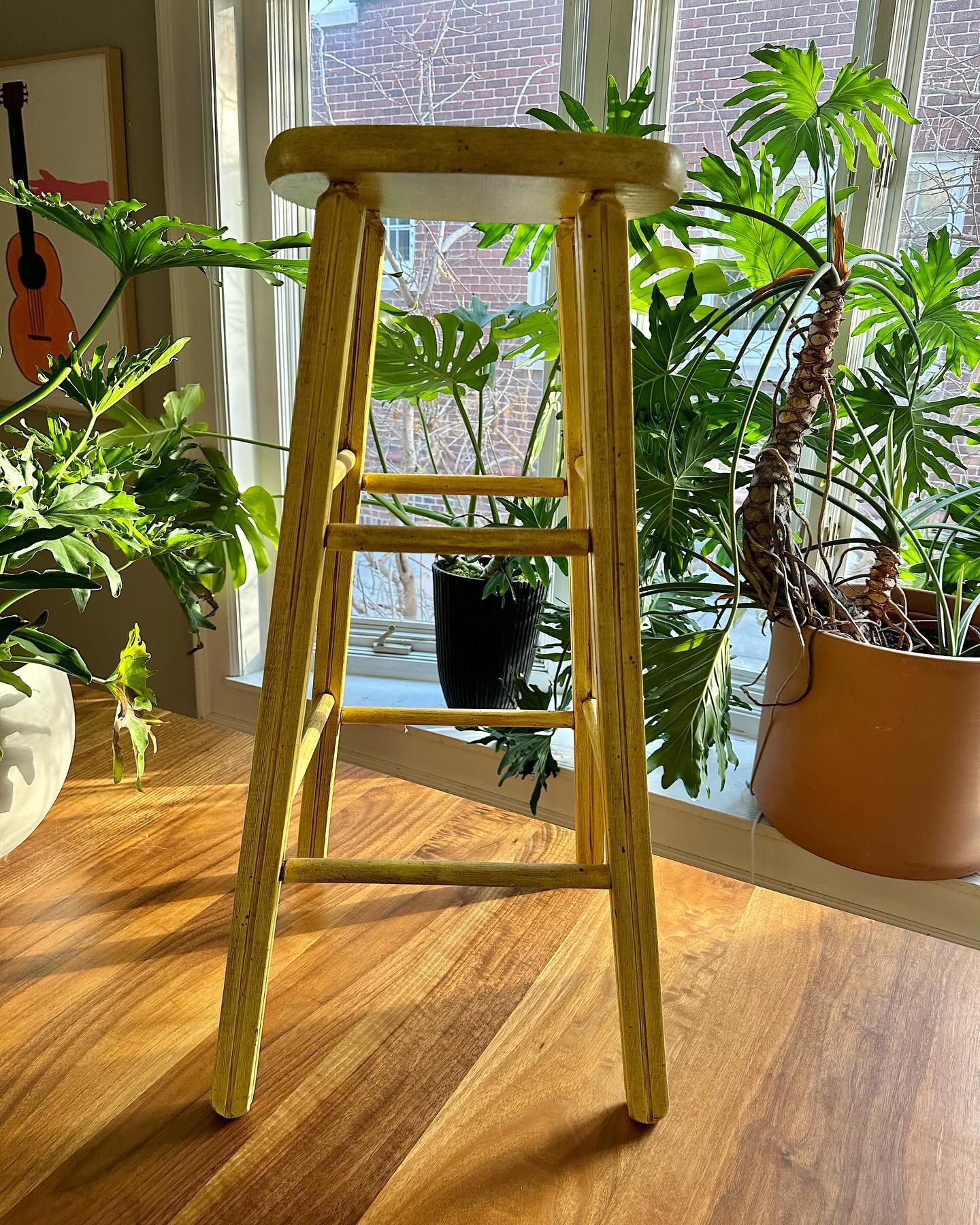 Antique 1940s yellow stool, excellent patina