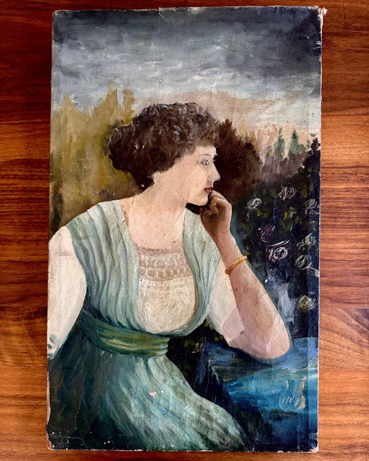 Antique oil painting of a woman