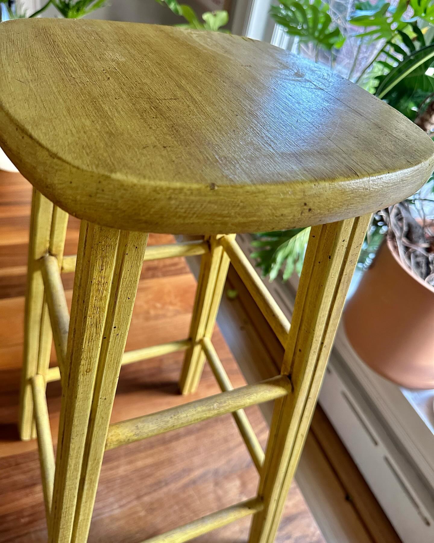 Antique 1940s yellow stool, excellent patina