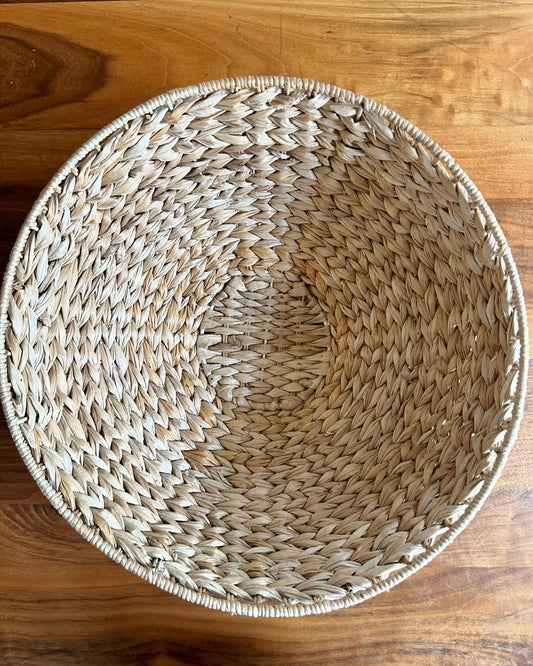 Water hyacinth woven footed bowl, 16” diameter