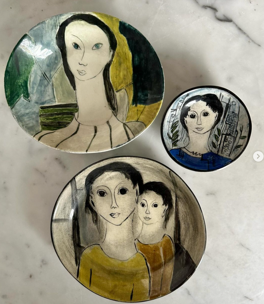 Vintage set of MINIATURE portrait plates, painted by Bellis