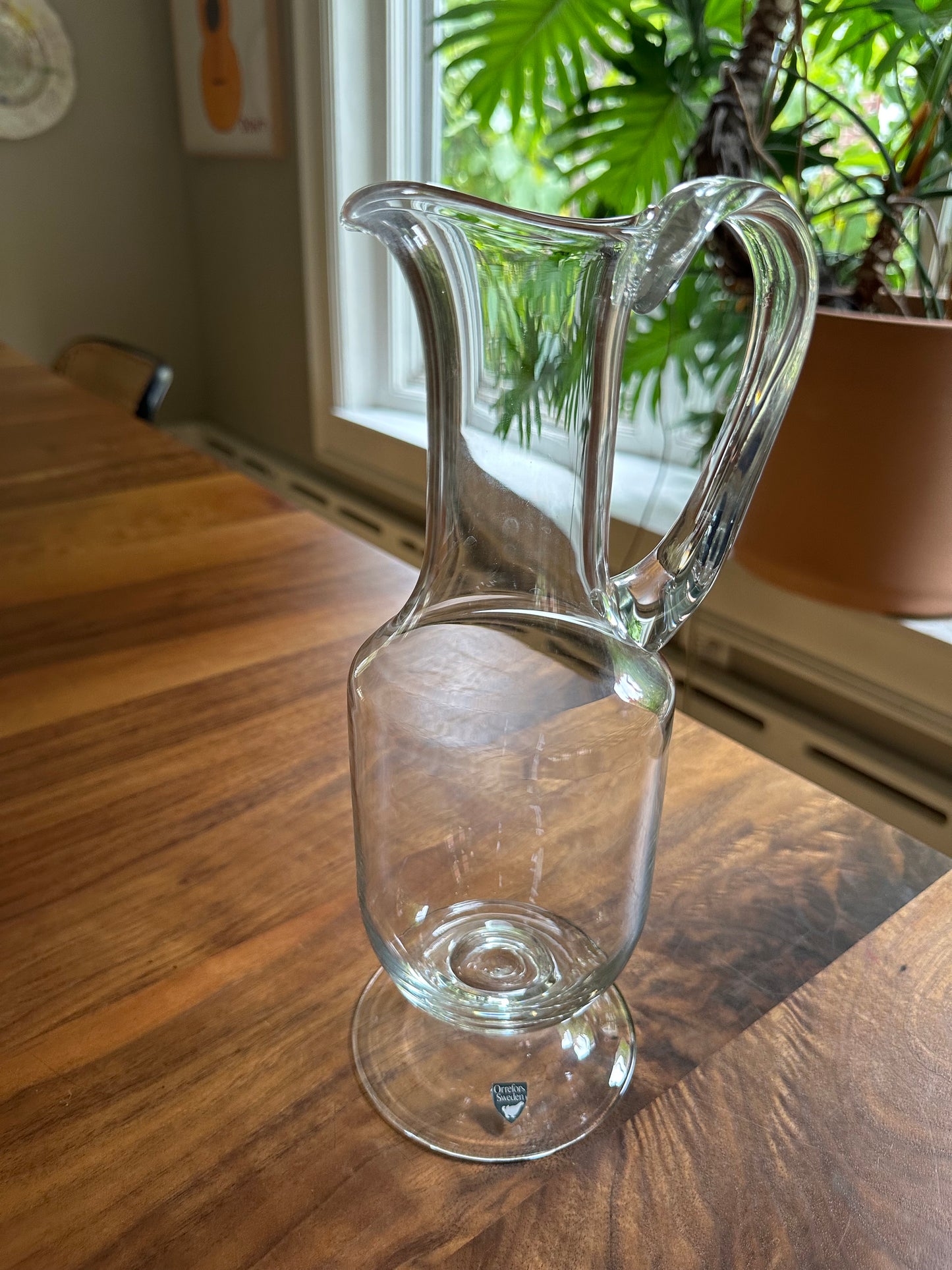 Tall Orrefors crystal water pitcher