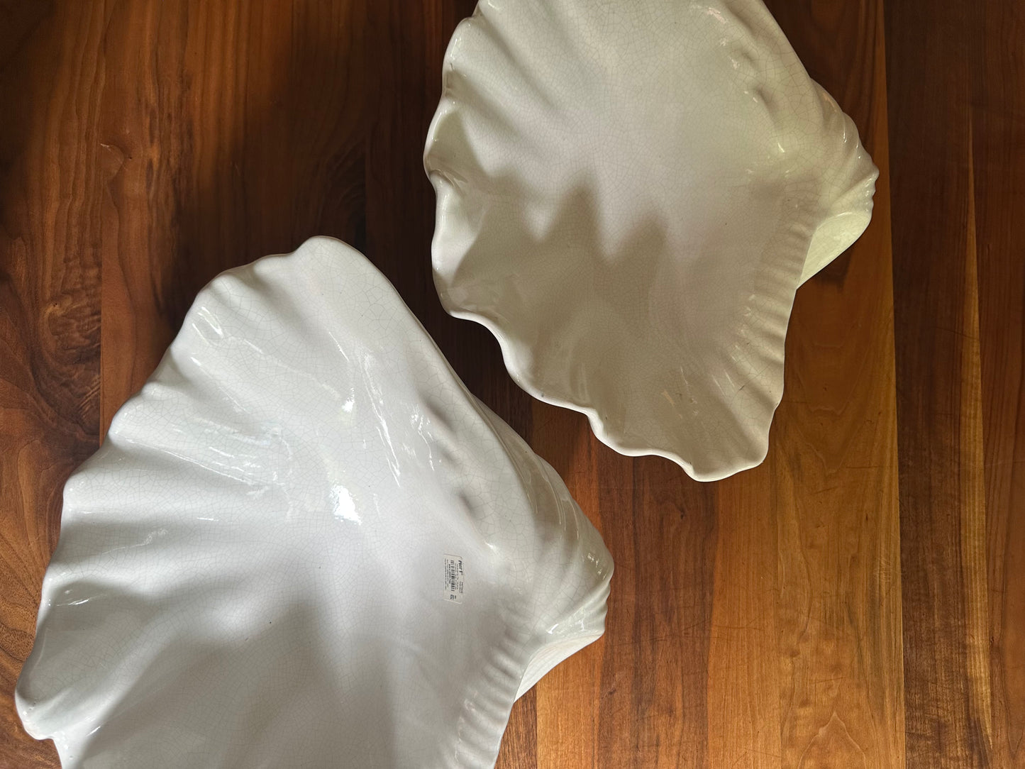 Pair of giant clamshell bowls, vintage Pier One