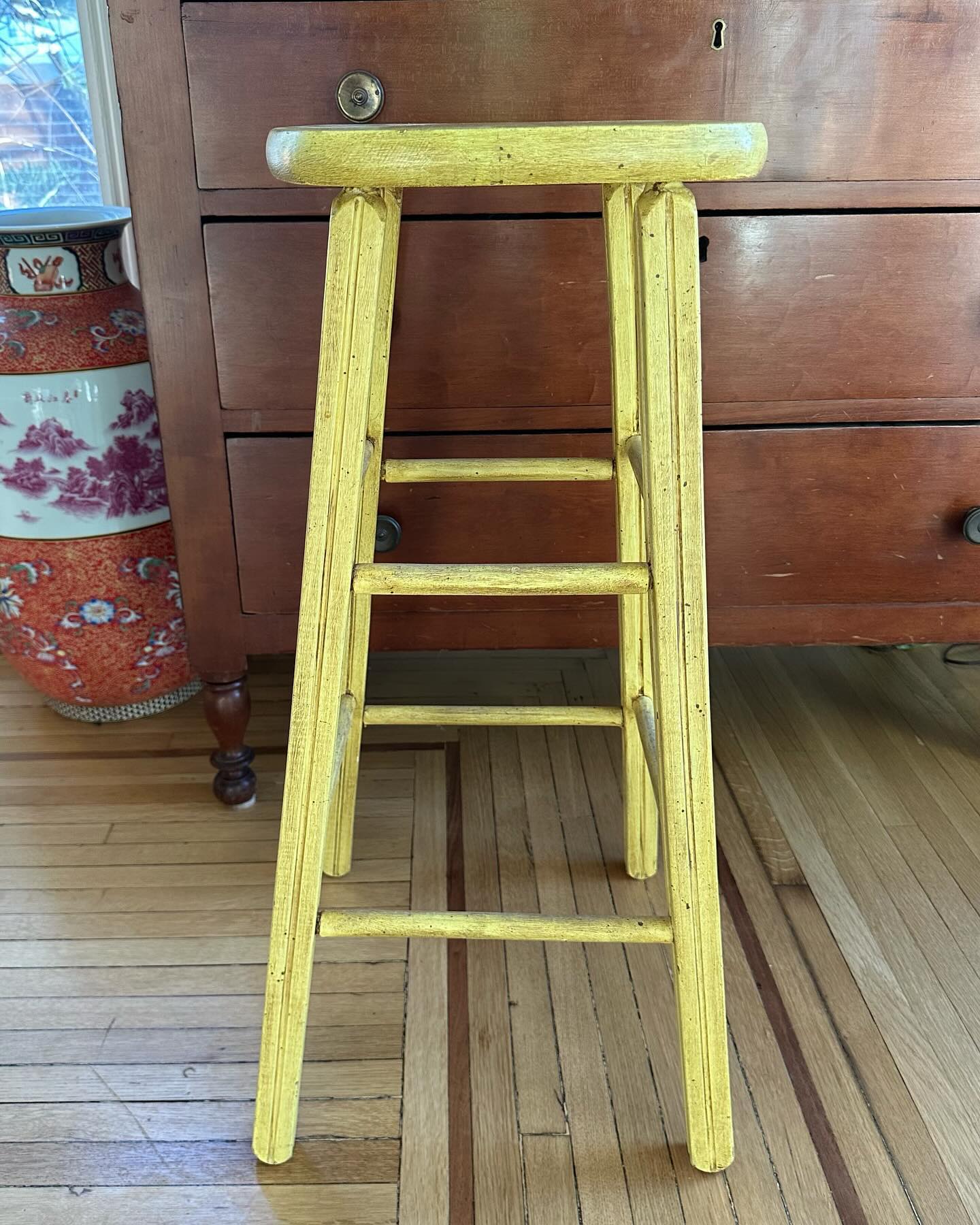 Antique 1940s yellow stool, excellent patina