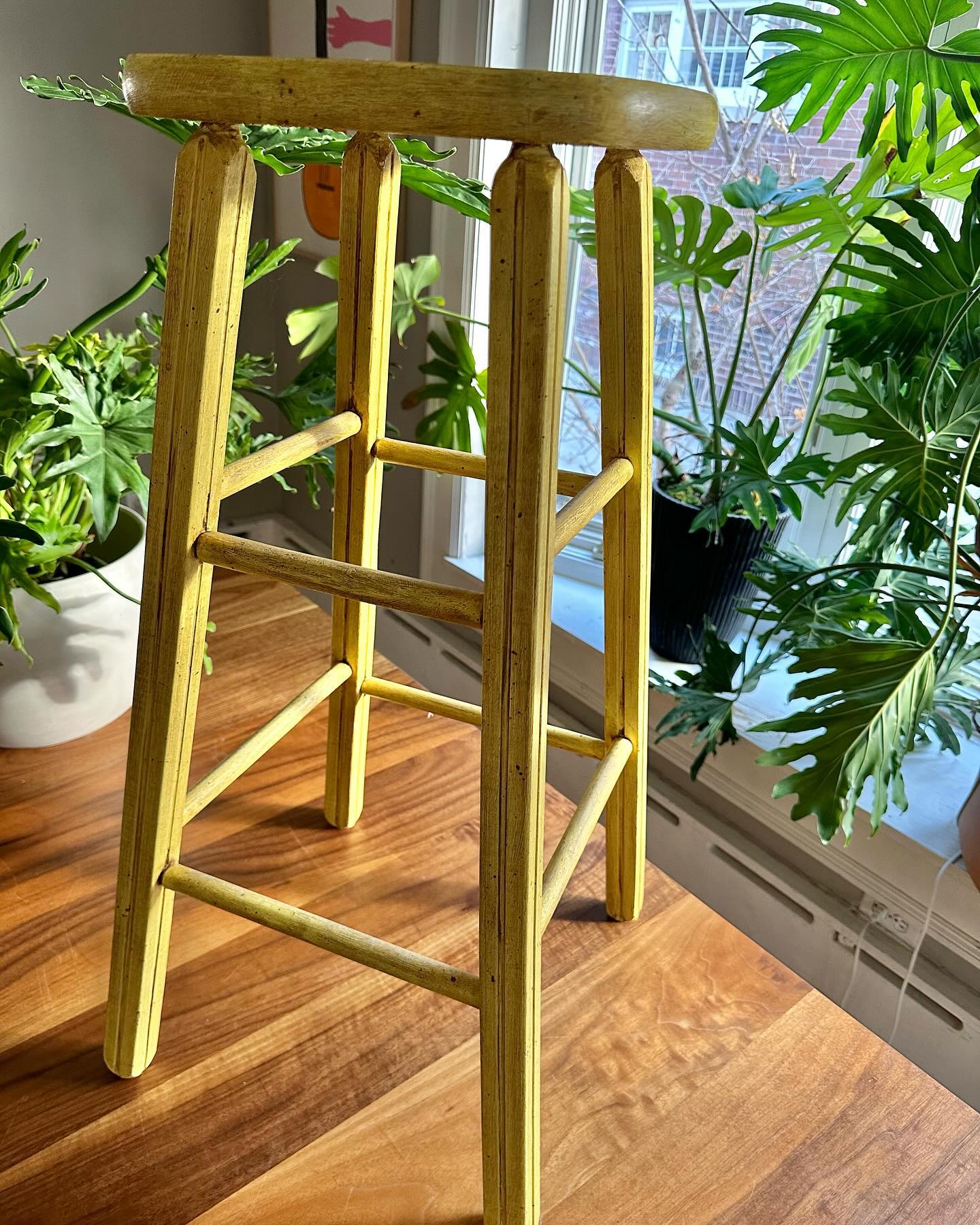 Antique 1940s yellow stool, excellent patina