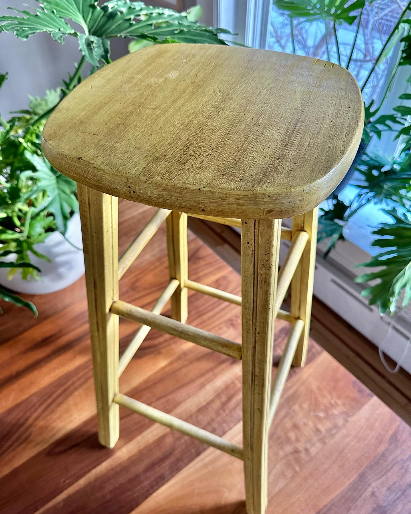 Antique 1940s yellow stool, excellent patina