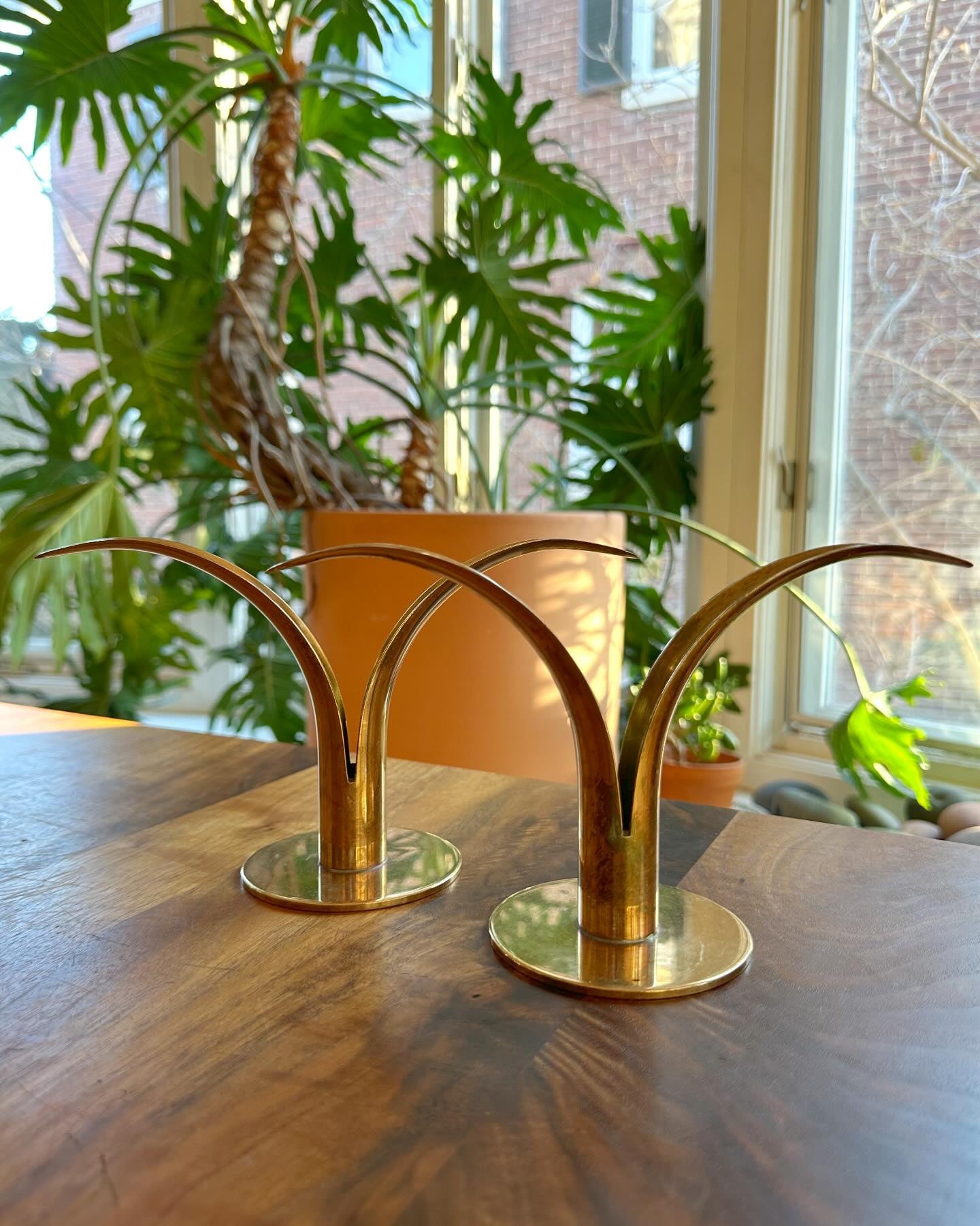 Vintage Midcentury Skultuna brass candlesticks Liljan (Lilly) pattern, Swedish