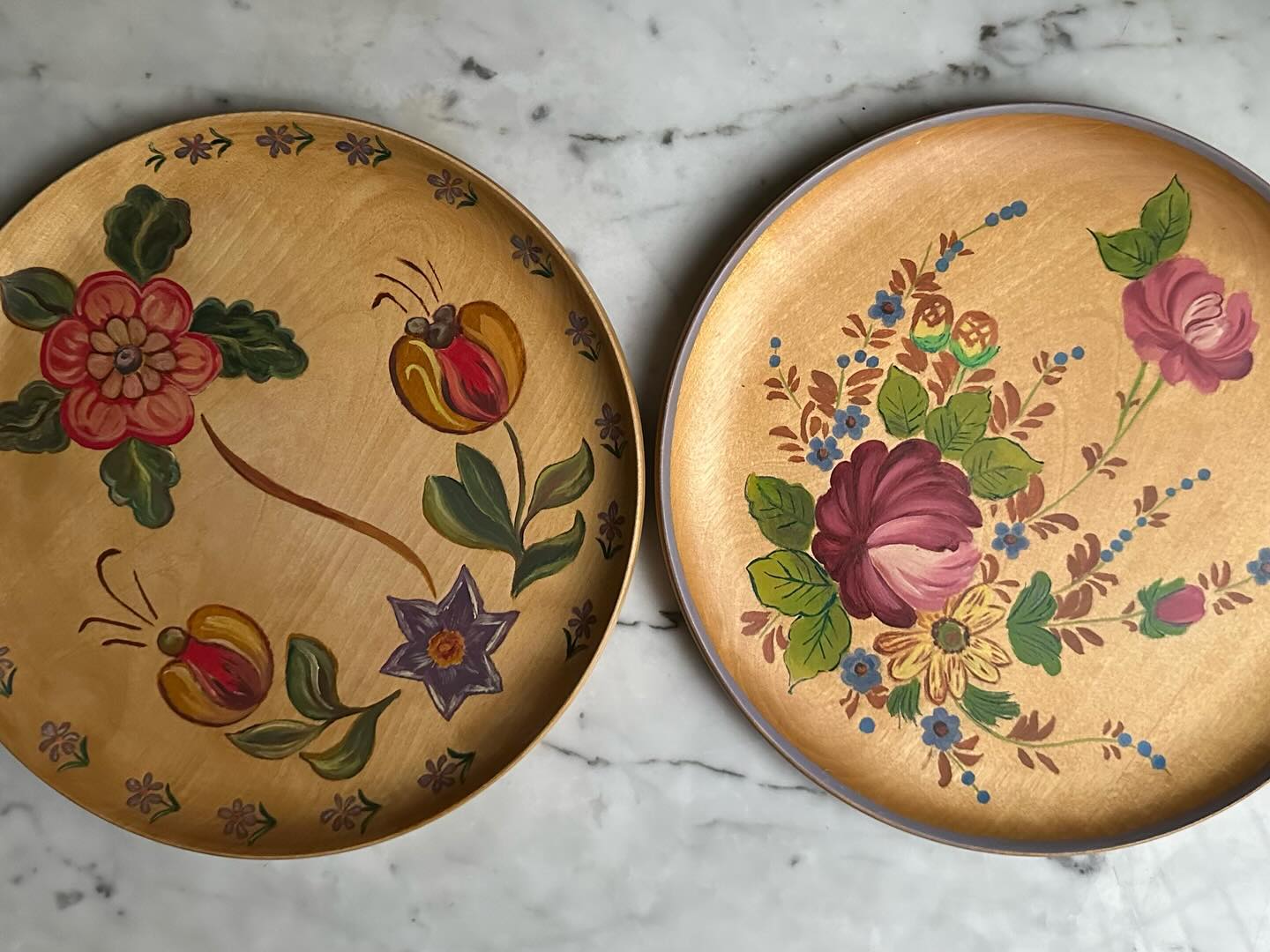 Pair of hand painted folk art plates